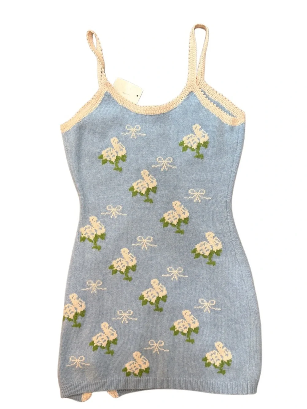LoveShackFancy Blue Floral Knit Mini Dress NWT Size M Periwinkle Cottagecore - Picture 2 of 2